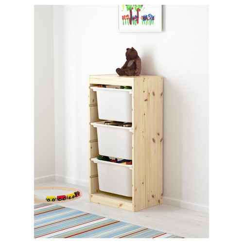 TROFAST Storage combination with boxes, light white stained pine, white, 44x30x91 cm