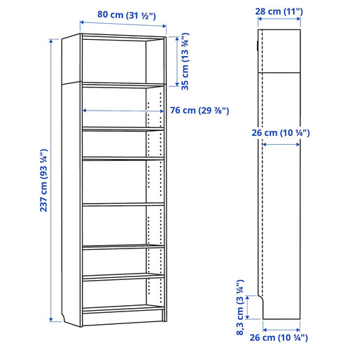 BILLY Bookcase with height extension unit, brown walnut effect, 80x28x237 cm