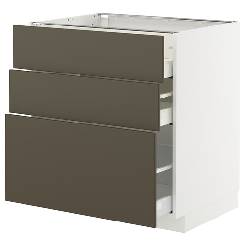 METOD / MAXIMERA Base cabinet with 3 drawers, white/Havstorp brown-beige, 80x60 cm