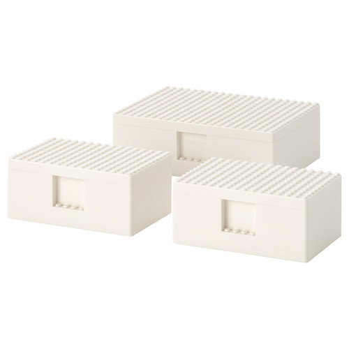 BYGGLEK LEGO® box with lid, set of 3, white