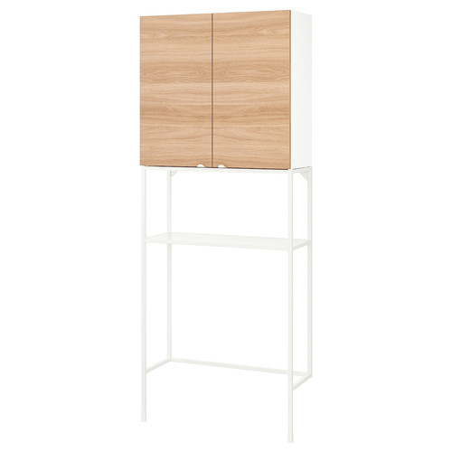 ENHET Storage combination for laundry, white/oak effect, 80x32x204 cm