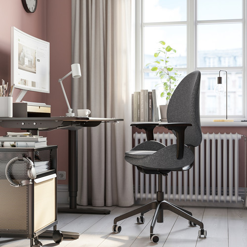 HATTEFJÄLL Office chair with armrests, Gunnared dark grey/black