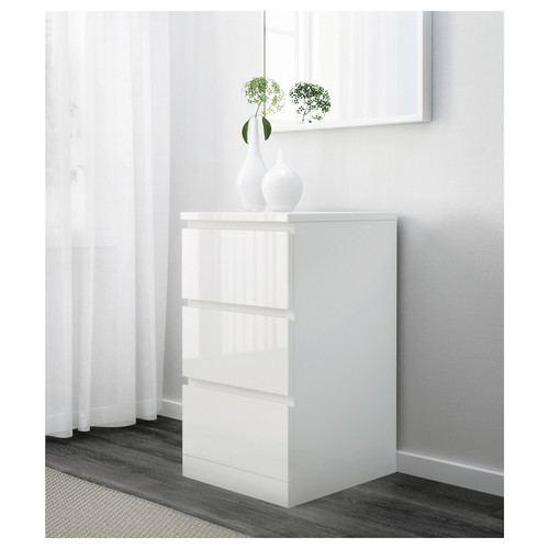 MALM Chest of 3 drawers, high-gloss white40x78 cm