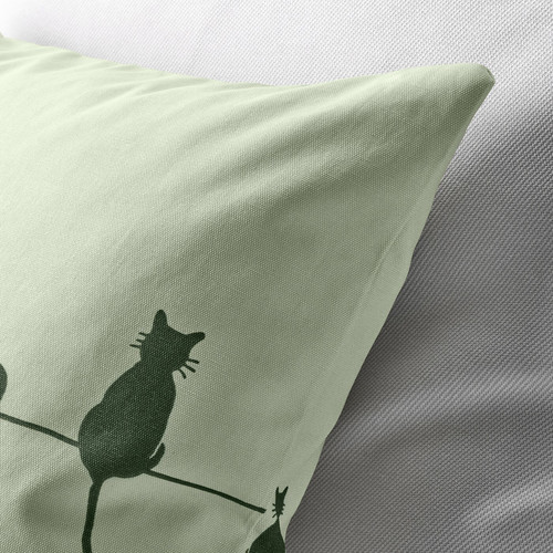 BARNDRÖM Cushion cover, cat pattern, green, 50x50 cm