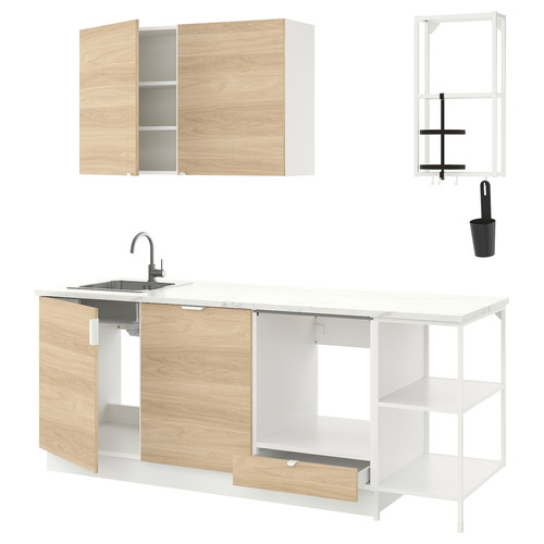 ENHET Kitchen, white, oak effect, 223x63.5x222 cm