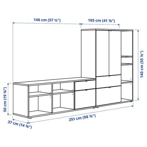 VIHALS TV/storage combination, white, 251x37x140 cm