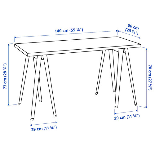 LAGKAPTEN / NÄRSPEL Desk, white stained oak effect/dark grey, 140x60 cm