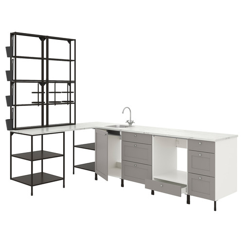 ENHET Corner kitchen, anthracite, grey frame