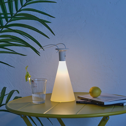 SOLVINDEN LED table lamp, battery-operated outdoor/cone-shaped white, 26 cm