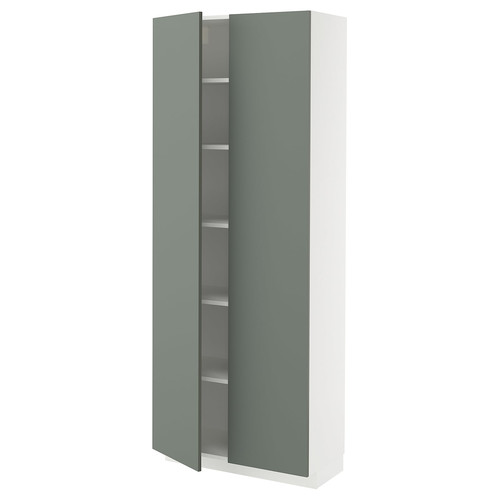 METOD High cabinet with shelves, white/Nickebo matt grey-green, 80x37x200 cm