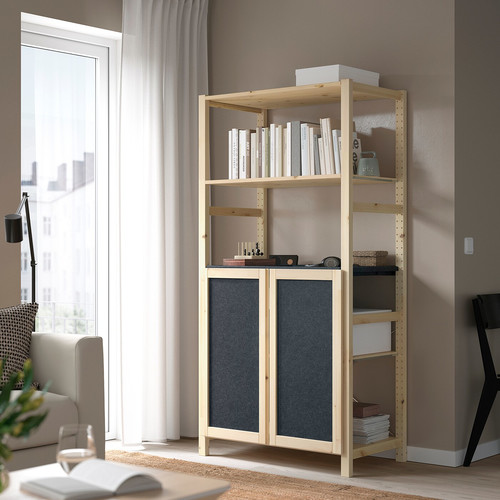 IVAR Shelving unit, with 2 doors pine/felt, 89x50x179 cm