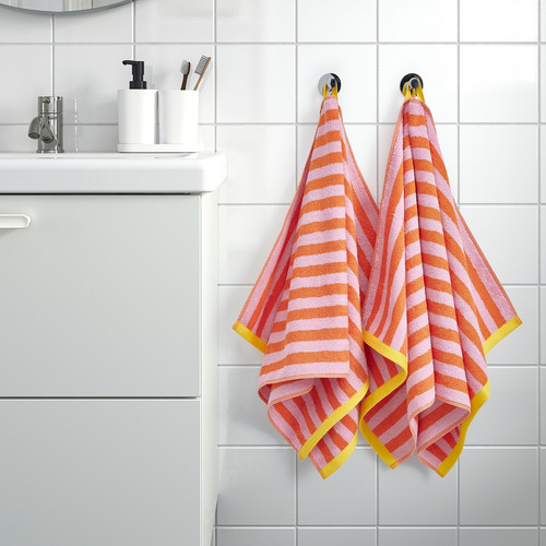 SLÅNHÖSTMAL Hand towel, orange/pink striped, 50x100 cm