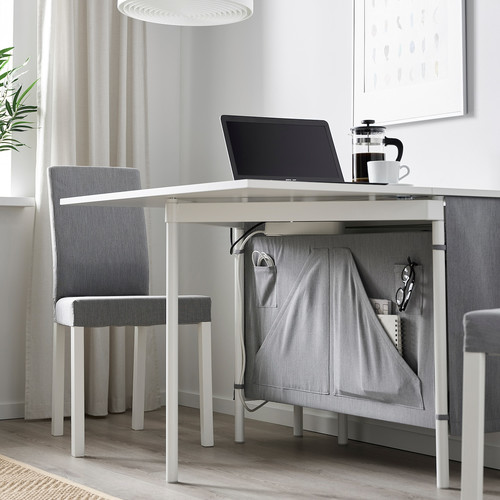 KALLHÄLL Gateleg table with storage, white/light grey, 89x98 cm