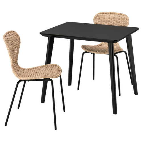 LISABO / ÄLVSTA Table and 2 chairs, black/rattan black, 88x78 cm