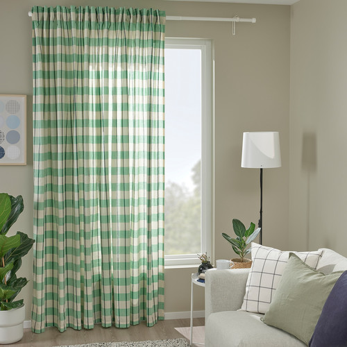 GLANSHAGTORN Curtain, 1 piece, green white/black, 300x250 cm