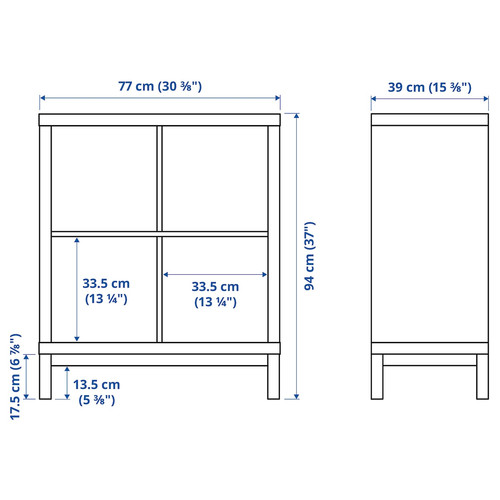 KALLAX Shelving unit with underframe, white stained oak effect/white, 77x94 cm