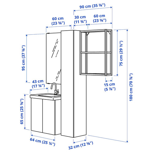 ENHET Bathroom, white/pale grey-green, 64x43x65 cm