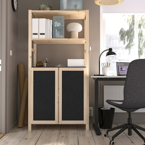 IVAR Shelving unit, with 2 doors pine/felt, 89x50x179 cm