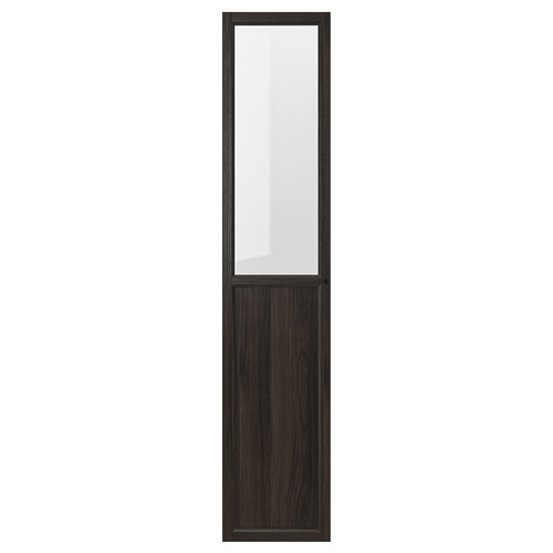 OXBERG Panel/glass door, dark brown oak effect, 40x192 cm