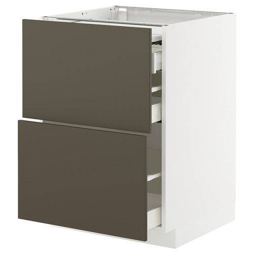 METOD / MAXIMERA Bc w pull-out work surface/3drw, white/Havstorp brown-beige, 60x60 cm