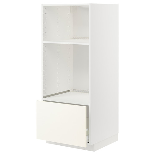 METOD / MAXIMERA High cab for oven/micro w drawer, white/Vallstena white, 60x60x140 cm