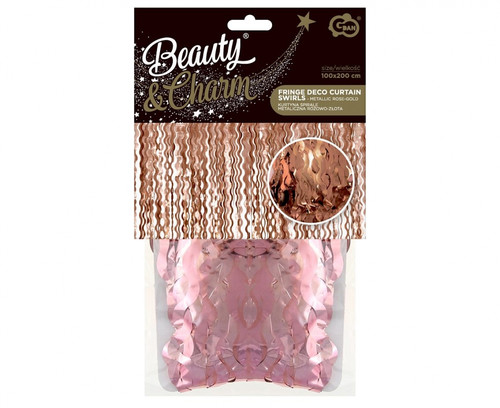 Fringe Deco Curtain Swirls 100x200cm, metallic rose gold