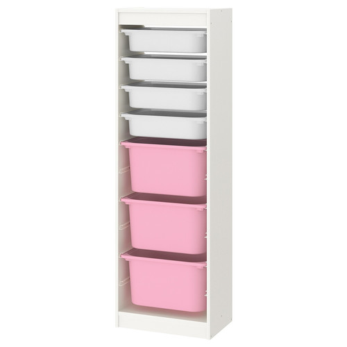 TROFAST Storage combination with boxes, white/white pink, 46x30x145 cm