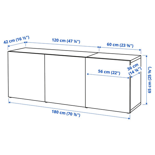 BESTÅ Storage combination with doors, white stained oak effect, Sindvik white stained oak eff clear glass, 180x42x65 cm