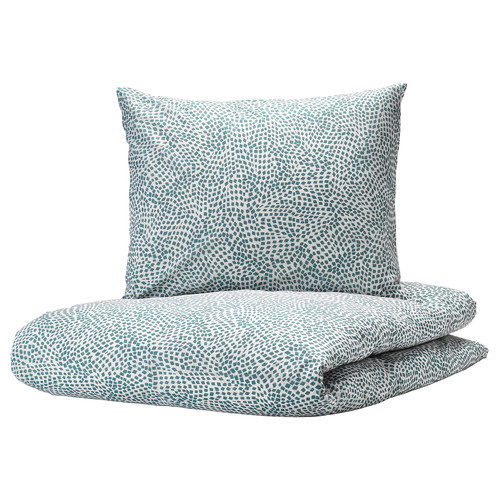 TRÄDKRASSULA Quilt cover and pillowcase, white/blue, 150x200/50x60 cm