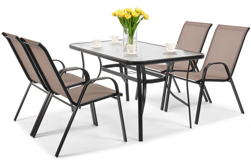 Garden Furniture Set PORTO with Table 150x90 cm & 6 Chairs, brown