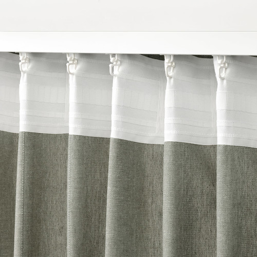 LENDA Curtains with tie-backs, 1 pair, light grey-green, 140x300 cm