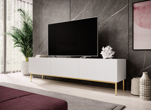 TV Cabinet Nicole 200cm, matt white, gold legs