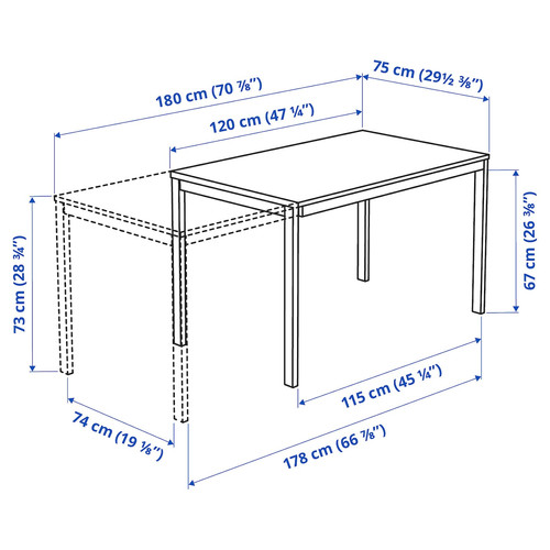 VANGSTA Extendable table, white, 120/180x75 cm