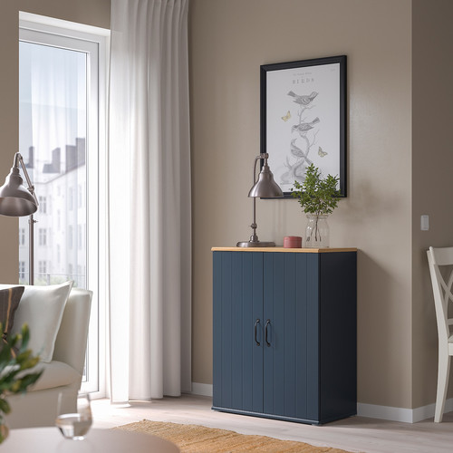 SKRUVBY Cabinet with doors, black-blue, 70x90 cm