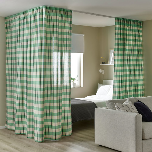 GLANSHAGTORN Curtain, 1 piece, green white/black, 300x250 cm