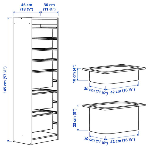 TROFAST Storage combination with boxes, white white/light blue, 46x30x145 cm