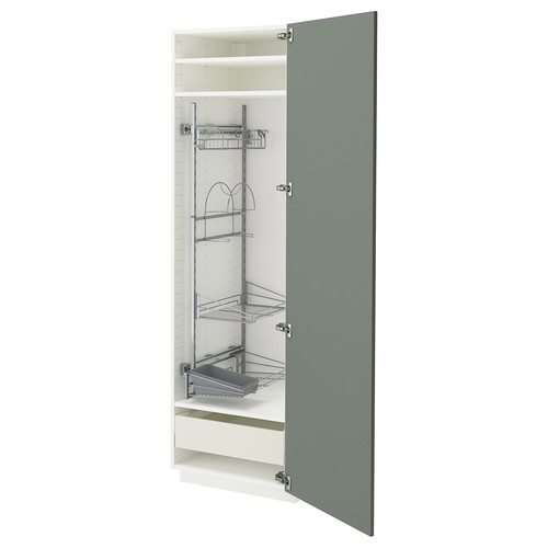 METOD / MAXIMERA High cabinet with cleaning interior, white/Nickebo matt grey-green, 60x60x200 cm