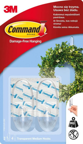 3M Command Transparent Medium Hooks, Pack of 2