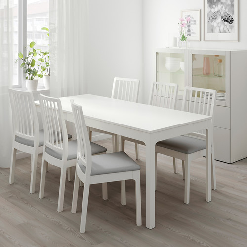 EKEDALEN / EKEDALEN Table and 4 chairs, white, Orrsta light grey, 120/180 cm