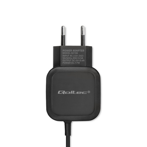 Qoltec Wall Charger EU Plug 17W | 5V | 3.4A | USB + USB Type C