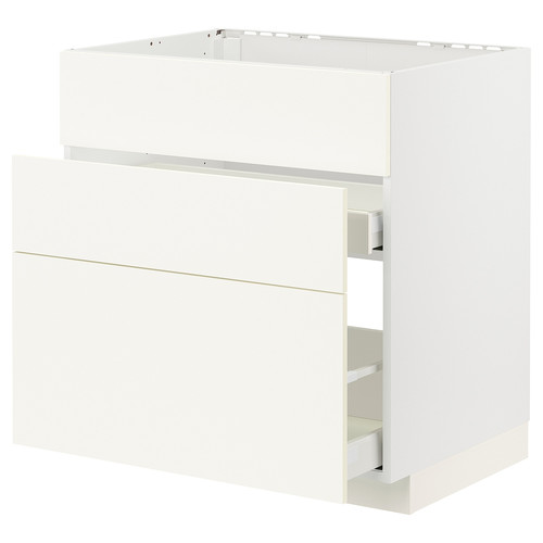 METOD / MAXIMERA Base cab f sink+3 fronts/2 drawers, white/Vallstena white, 80x60 cm