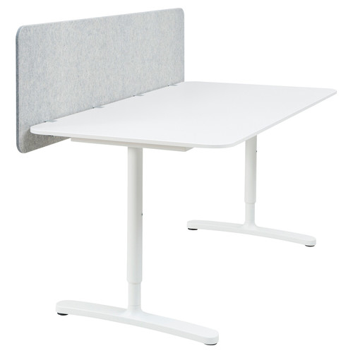 BEKANT Desk with screen, white/grey, 160x80 48 cm