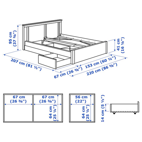 SONGESAND Bed frame with 2 storage boxes, white, Luröy, 140x200 cm