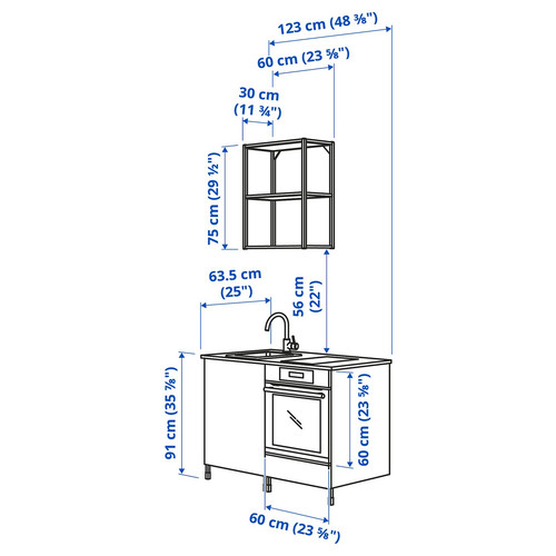 ENHET Kitchen, anthracite, white, 123x63.5x222 cm