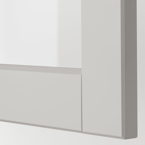 METOD Corner wall cab w shelves/glass dr, white/Lerhyttan light grey, 68x80 cm