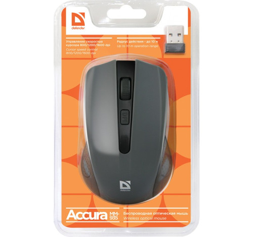 Defender Accura Optical Wireless Mouse 4 Buttons, 800-1600DPI MM-935, grey