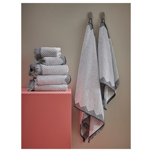 FJÄLLSTARR Bath sheet, white/grey, 100x150 cm