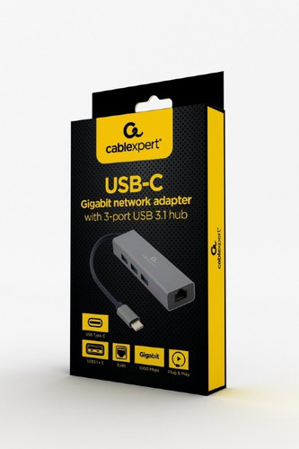 Gembird USB-C Gigabit Network Adapter with 3-port USB 3.1 Hub