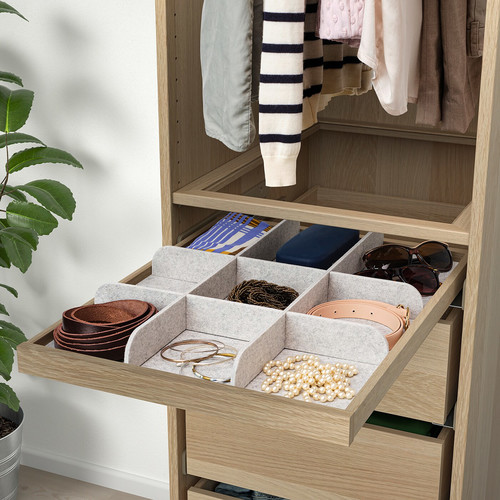 KOMPLEMENT Pull-out tray with divider, white stained oak effect, light grey, 50x58 cm