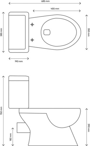 GoodHome Close-coupled Closed Rim Toilet with Soft Close Seat Lagon 3/6 L